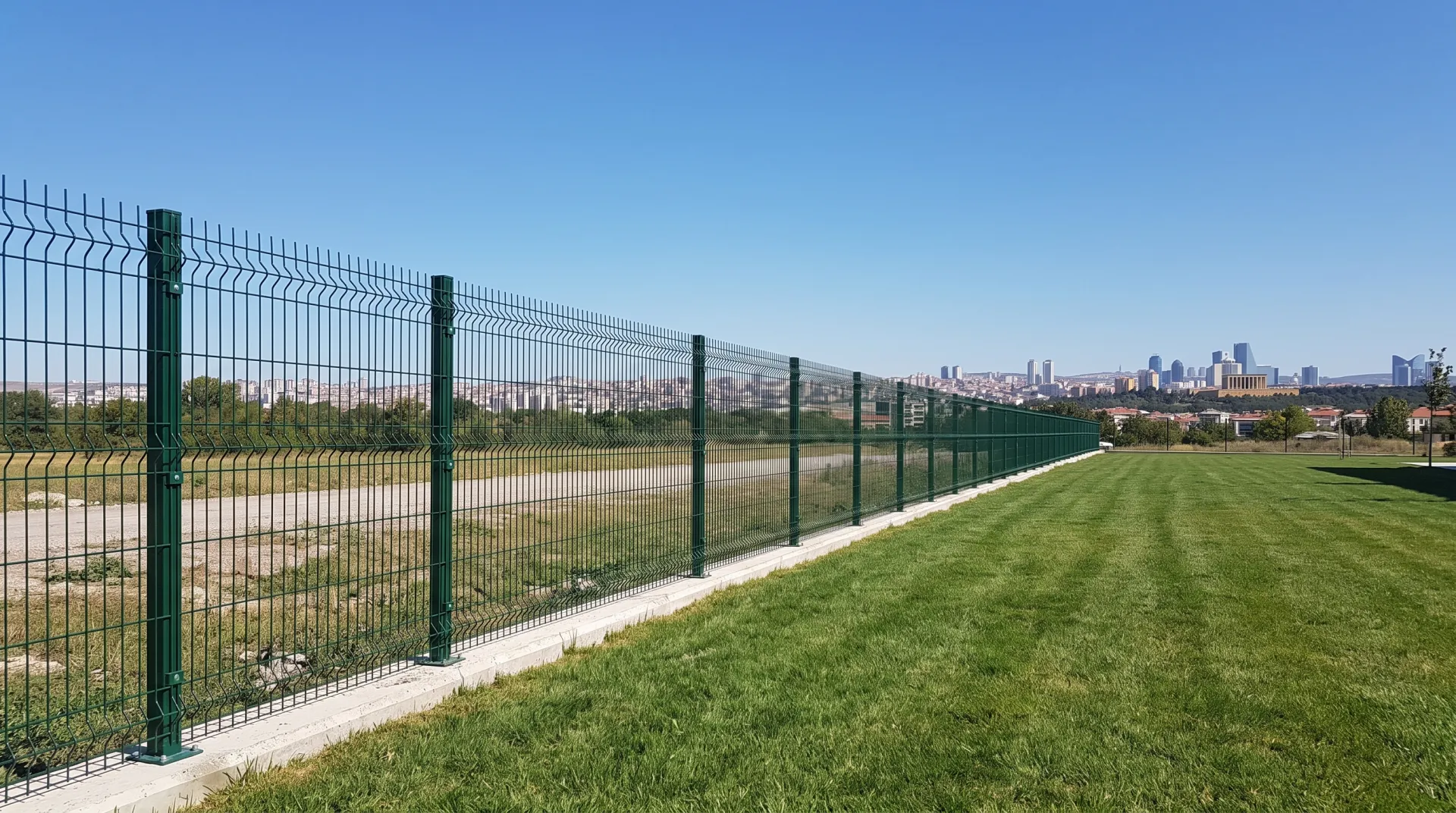 Ankara manzarası önünde yeşil panel çit illüstrasyonu